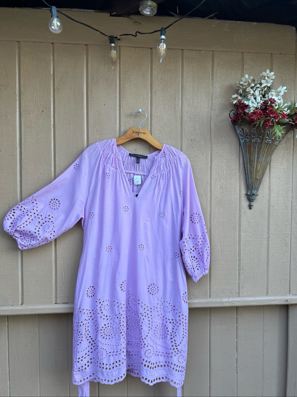 NWT White House Black Market Lavender Eyelet Chemise BALOON SLEEVES DRESS M/L - Picture 1 of 12
